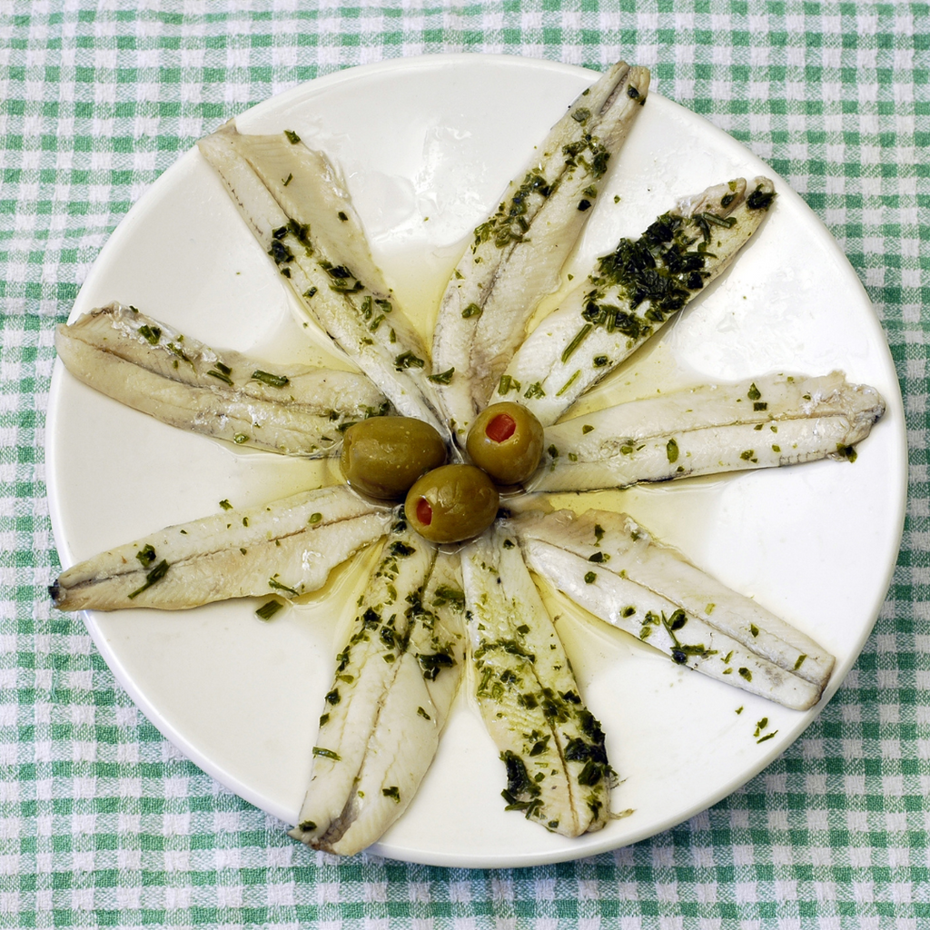 boqueron white anchovy in a plate