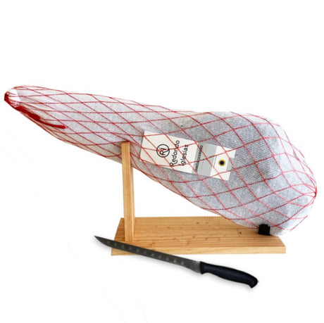 Spanish Serrano ham set with a ham stand, featuring rich, savory ham and a sleek stand for elegant presentation.