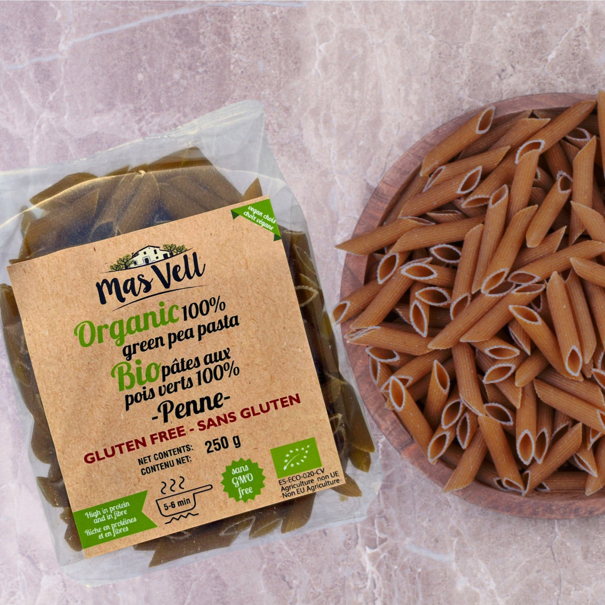 Pâtes Penne Bio Petits Pois - MasVell, 250g